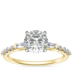 Petite Baguette and Floating Round Diamond Engagement Ring in 14k Yellow Gold (1/5 ct. tw.)